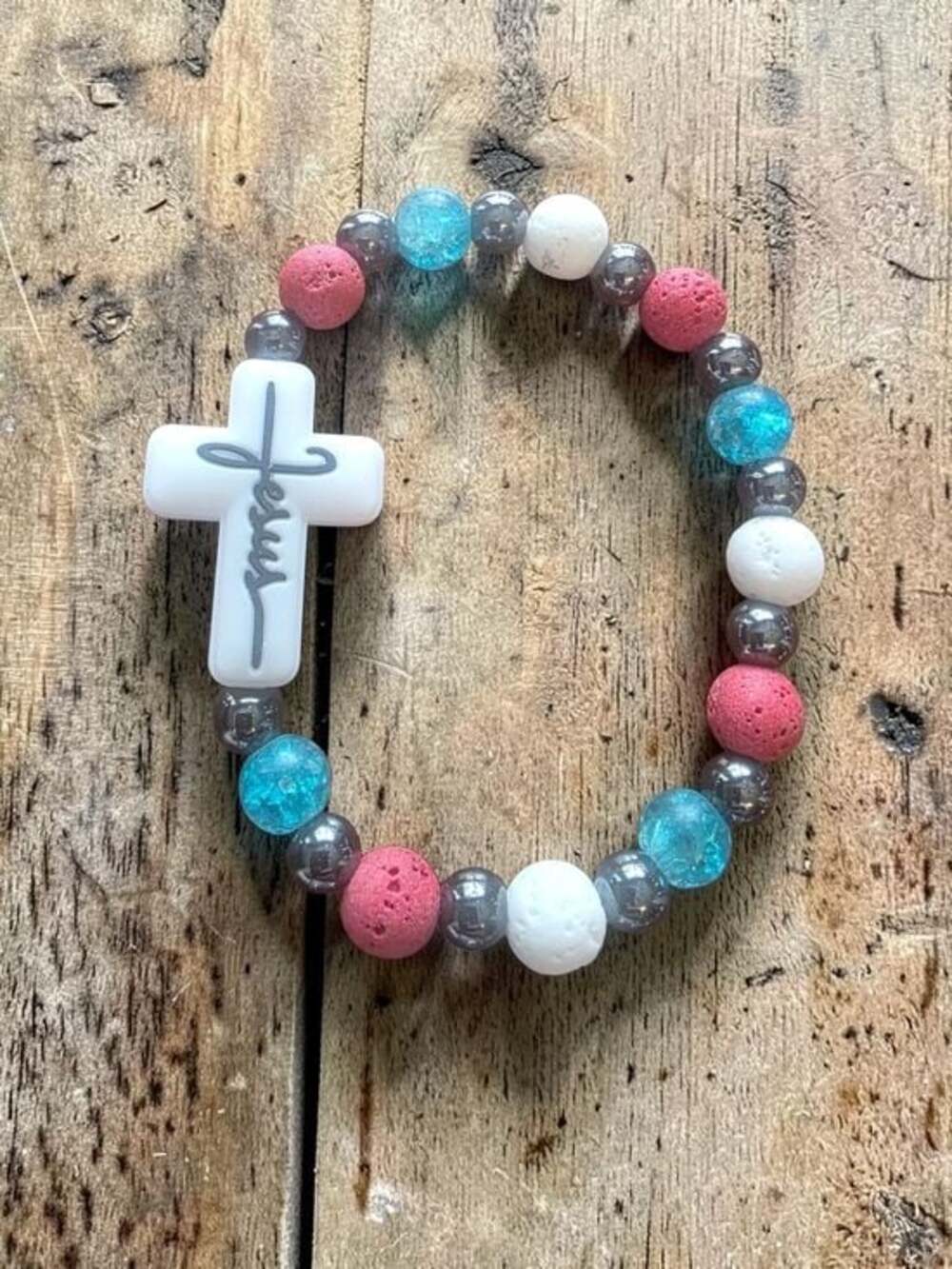 Handmade Styleandstone Patriotic Jesus Cross Stretch Bracelet